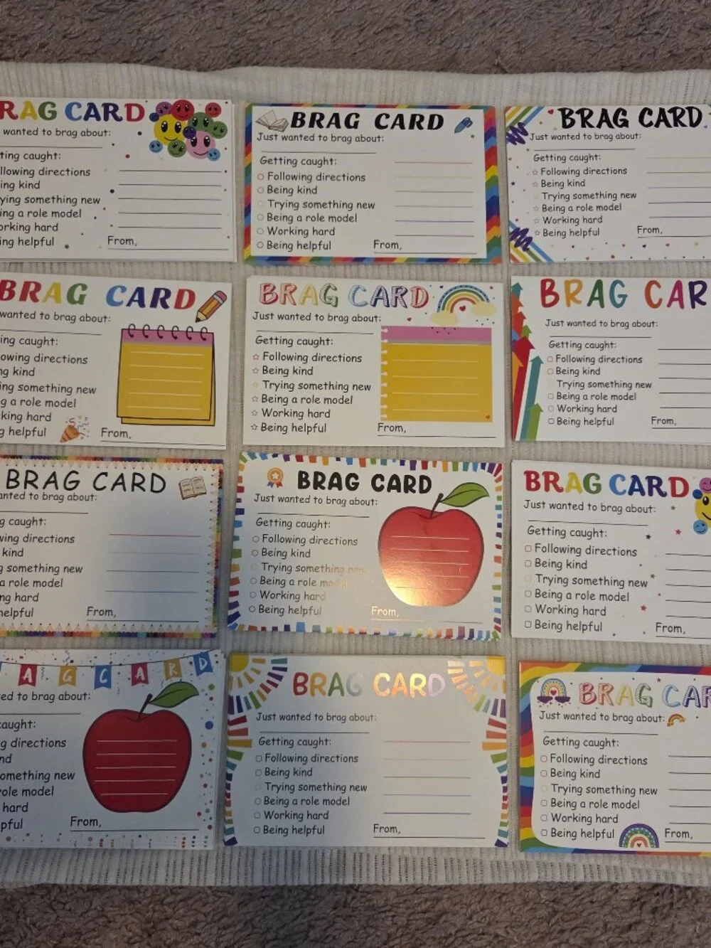 Teacher Mail Classroom Brag Cards 120 Colorful Rainbow Back To School
